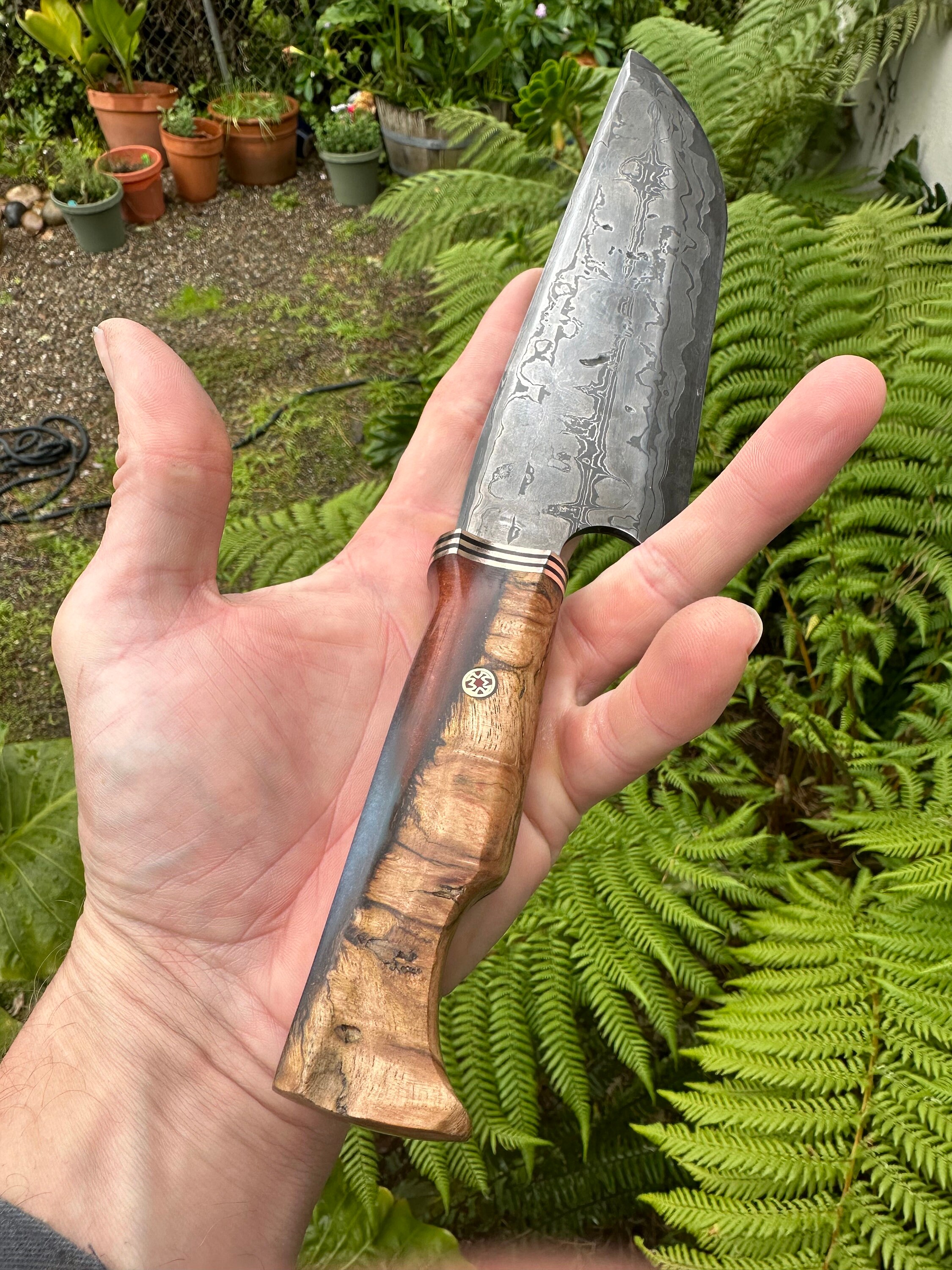 Hand 8 Damascus Camp Knife Made With Cru V Steel Etsy