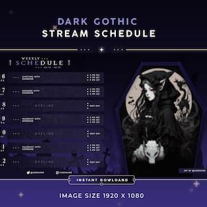 Dark Gothic Stream Schedule Template | Twitch & YouTube Weekly Planner | PSD - Canva Editable
