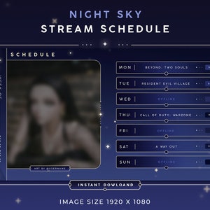 Night Sky Stream Schedule Template | Twitch & YouTube Weekly Planner | Canva - PSD Editable