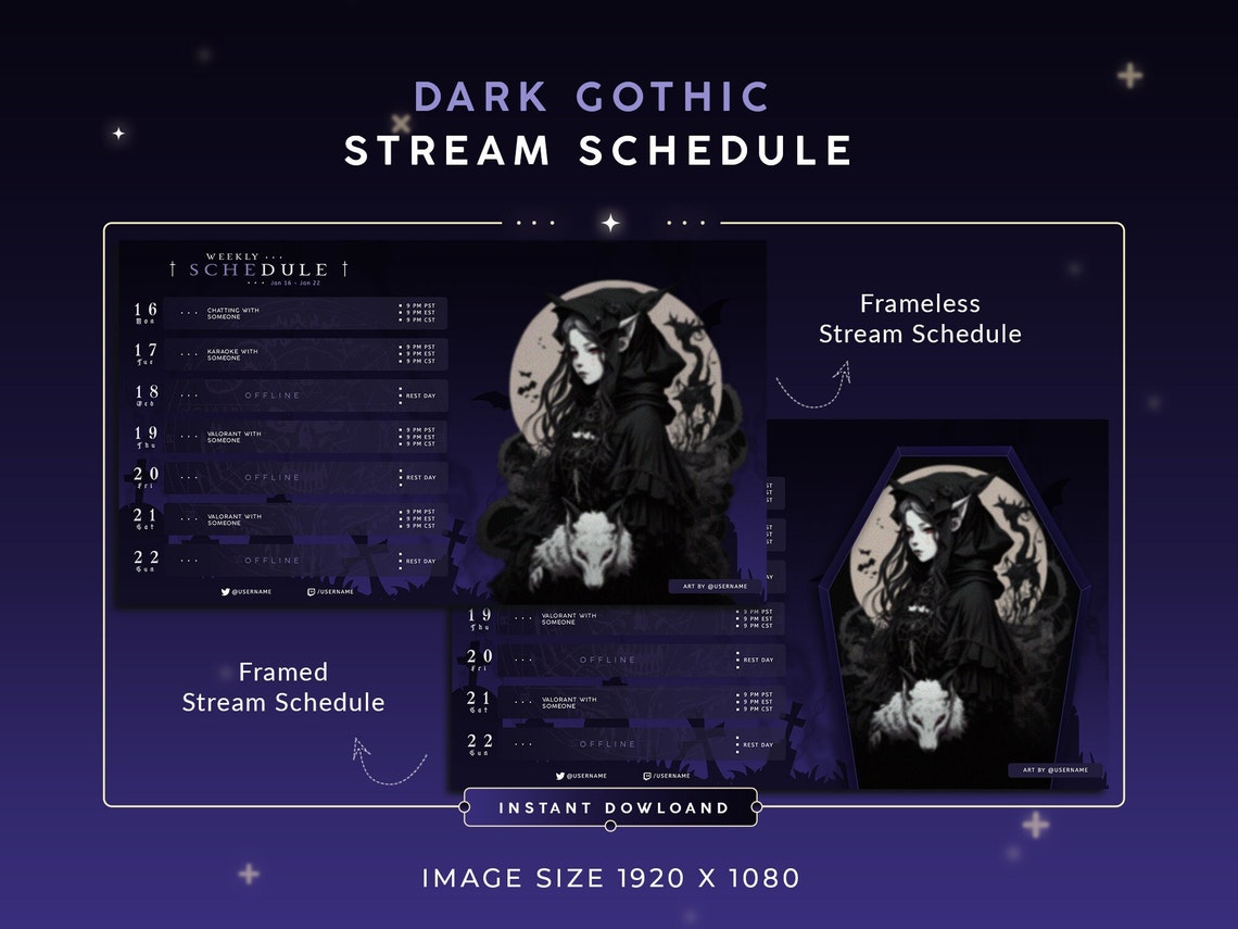 Dark Gothic Stream Schedule Template | Twitch & Youtube Weekly Planner ...