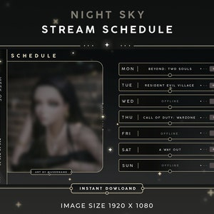 Black Night Sky Twitch Stream Schedule Weekly Template | PSD + CANVA