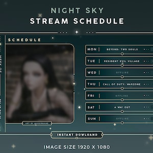 Green Night Sky Stream Schedule Template | Twitch & YouTube Weekly Planner | Canva - PSD Editable