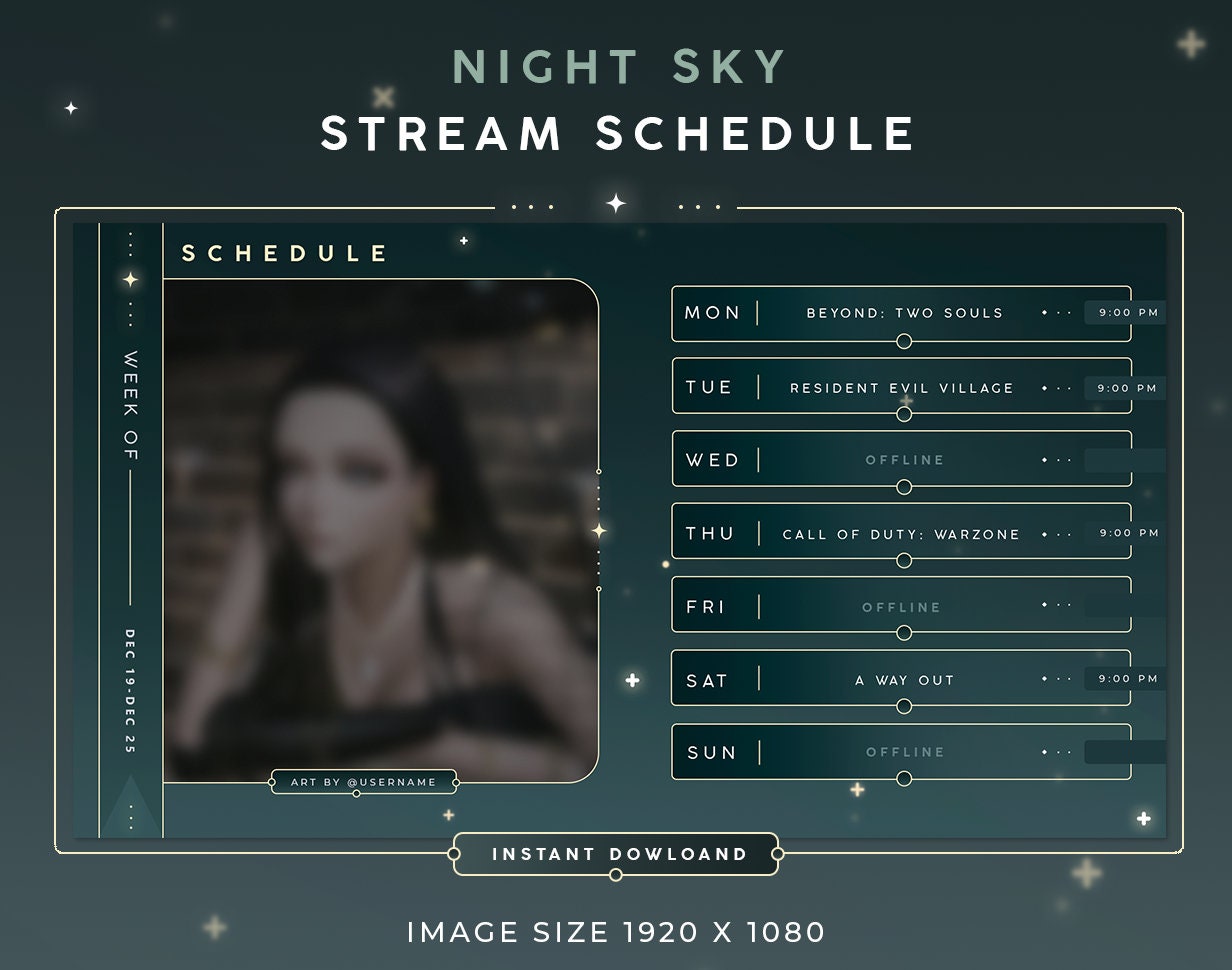Green Night Sky Twitch Stream Schedule Weekly Template PSD CANVA Etsy