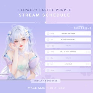 Flowery Pastel Purple Stream Schedule Template | Twitch & Youtube