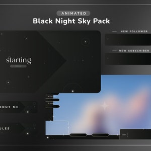 Black Night Sky Animated Twitch Pack • Overlays, Scenes, Alerts, Panels, Banners | Vtuber