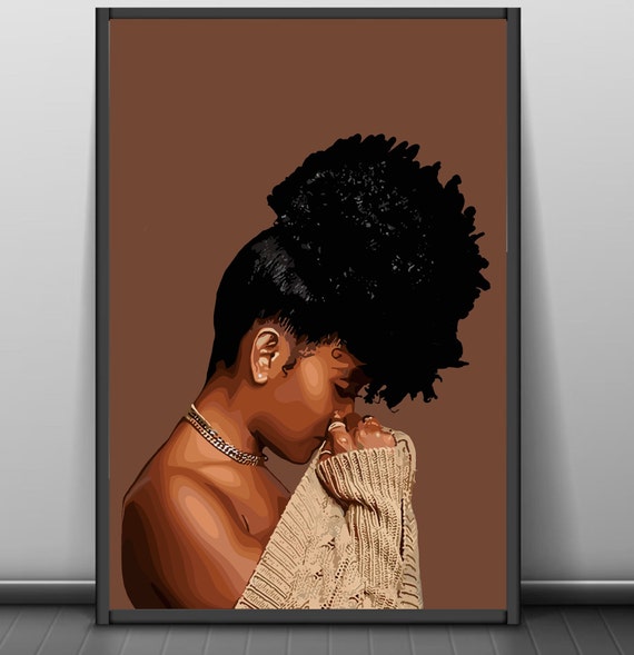 Black Woman Praying Art: Afro Abstract Illustration (Digital Download)