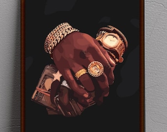 Black Man Gold Jewelry Art Print: Abstract Fashion Illustration (Digital Download)