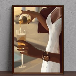 Black Woman Art Print: Abstract Wine Pouring Poster