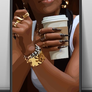Schwarze Mode-Illustration: Afro Kunstdruck (Digitaler Download)
