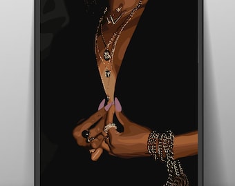 Black Woman Fashion Art Print: Afro Abstract Wall Decor (Digital Download)
