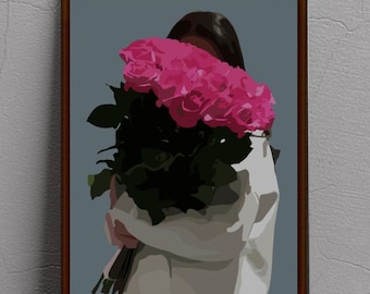 Black Woman Pink Roses Art Print: Feminine Home Decor (Digital Download)