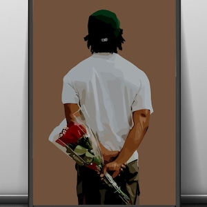 Black man with red roses bouquet wall art, black culture art, African black man art, abstract art, black man wall art, urban art, black art