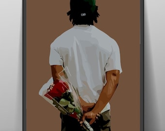 Black Man with Red Roses Art Print: African American Wall Art (Digital Download)