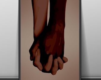 Black Couple Holding Hands Art Print: African American Love (Digital Download)