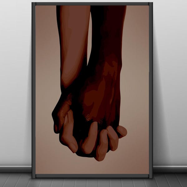 Black Couple Holding Hands Art Print: African American Love (Digital Download)