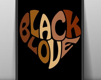 Black Love Heart Art Print: African American Wall Decor (Digital Download)