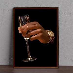 Black Man Drinking Wine Art: Masculine Abstract Print (Digital Download)