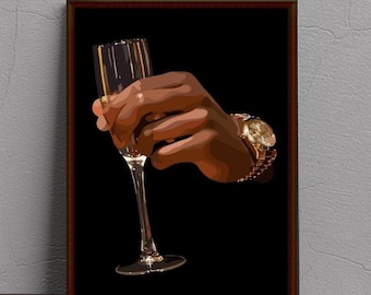 Black Man Drinking Wine Art: Masculine Abstract Print (Digital Download)