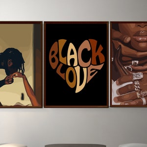 Black Love Art-set van 3: abstracte paarprints (digitale download)