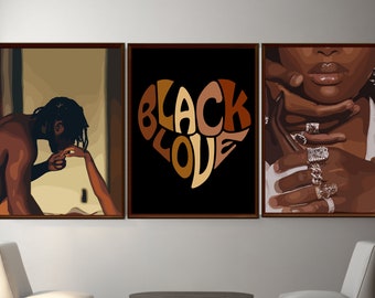 Black Love Art Set of 3: Abstract Couple Prints (Digital Download)