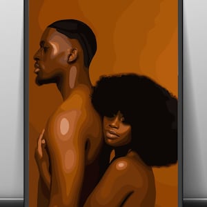 Black woman hugging her boyfriend husband romantic black love wall art, black couple art, Afrocentric couple wall decor, black couple art