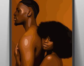 Black Love Paar Kunstdruck: romantisches afrozentrisches Wohndekor (Digitaler Download)