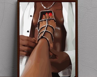 Elegant Black Couple Fashion Illustration: Romantic Home Decor (Digital Download)