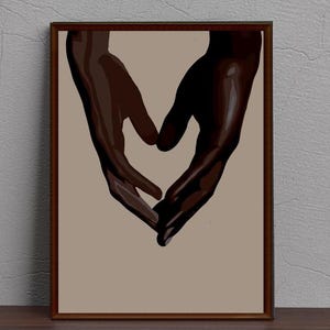 Black couple art holding hands physical print, black love art, abstract art, black couple wall art, physical poster black love wall art