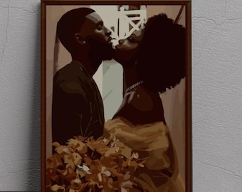 Romantic Black Love Art Print: Afro Couple, Melanin Decor (Digital Download)