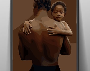 Impressão artística de pai e filho negros: decoração de parede afro-americana abstrata (download digital)