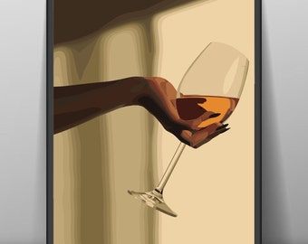 Black Woman Wine Art Print: Abstract African American Female (Digital Download)