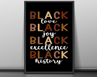 Black Love Joy Excellence Art Print: African American Wall Decor (Digital Download)