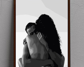 Black Love Art Print: Abstract Couple Illustration (Digital Download)