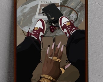 Black Woman Sneaker Art Poster: Urban Fashion Print