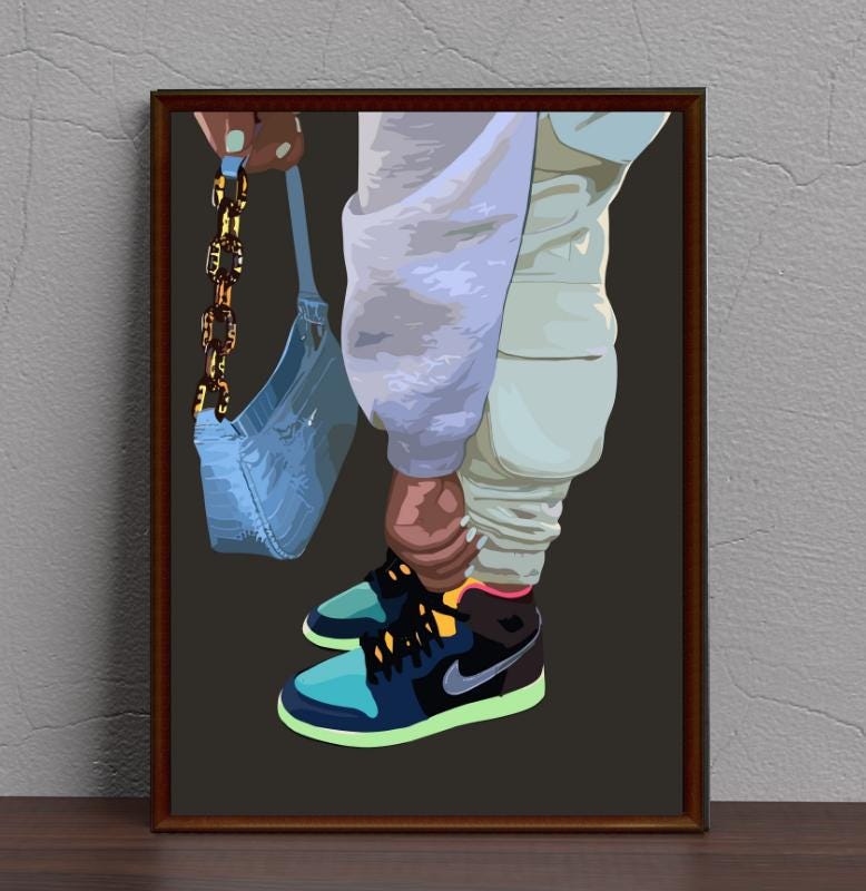 Black Woman Sneaker Art Porter, Black Girl Magic, Urban Art, Black Woman Wall Art, African Wall Art, Fashion Wall Art, Black Girl Art