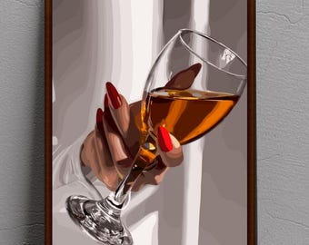 Black Woman Wine Art Print: Modern Home Bar Decor (Digital Download)