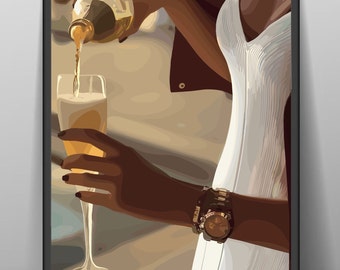 Impresión artística de una mujer negra sirviendo vino: Mujer afroamericana abstracta (descarga digital)