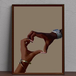 Arte de pared con manos en forma de corazón de pareja negra, pareja negra tomada de la mano, arte de pareja negra, arte de amor negro, arte de pared de pareja negra, arte de pared de amor negro