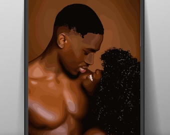 Black Love Art Print: African American Couple, Abstract Fashion Illustration (Digital Download)