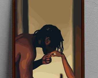 Romantic Black Love Art Print: Kissing Couple Poster