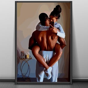 Black man carrying his girlfriend wife romantic black love art, black couple wall art, Afrocentric couple wall decor, black love wall art