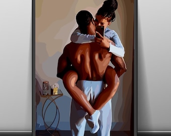 Black Love Couple Art Print: Romantic Afrocentric Home Decor (Digital Download)