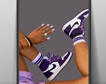 Black Woman Sneaker Art Print: Urban Fashion Illustration (Digital Download)
