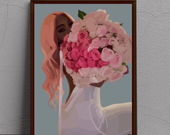 Black Woman With Roses Art Print: Floral Boutique Wall Art (Digital Download)