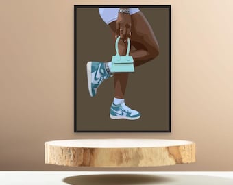Sneaker Wall Art Poster: Stylish Black Woman, Urban Fashion Decor