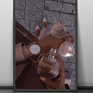 Schwarze Frau Mode Illustration Kunstdruck: Stilvolle Accessoires (Digitaler Download)