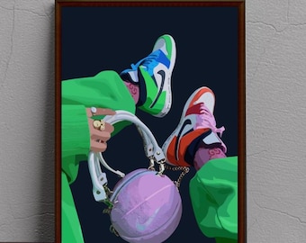 Sneakers & Basketball Purse Print: Urban Black Girl Art (Digital Download)