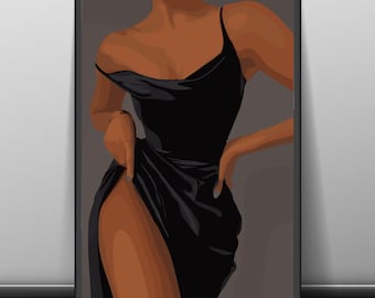 黒人女性のファッションイラスト：アフリカ系アメリカ人のアートプリント（デジタルダウンロード）