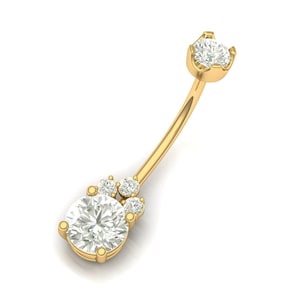 14K Gold Diamond Belly Ring | Everyday Wear Navel Piercing Jewelry | Dainty Belly Bar | Elegant Navel Ringbelly button jewelry