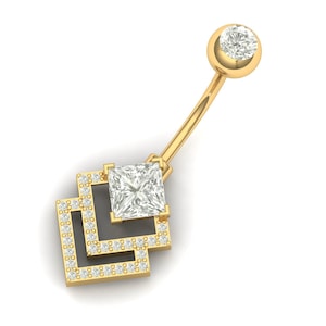 14K Solid Gold Diamond Belly Button Ring – Dainty Navel Piercing Jewelry - dainty belly ring